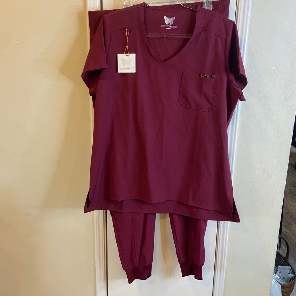 Monarch Uniforms Burgundy Scrub Set V-Neck Top and Jogger Pants Womens XL